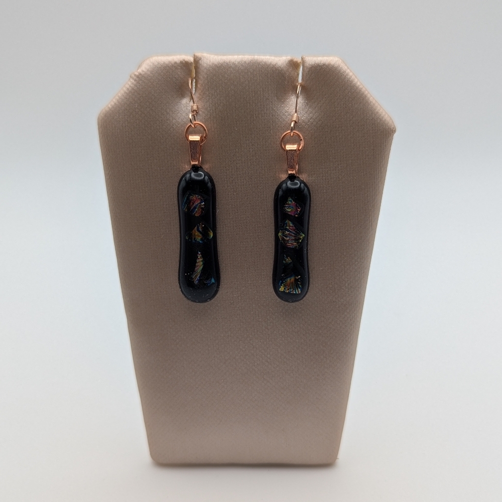 Artisan Handmade dark purple abstract glass earrings  Rose Gold.